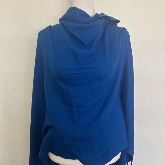 Shawl Wrap Blue Scarf Tassel Hem OS - Picture 4 of 5